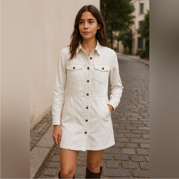 Frye Dresses & Skirts - Frye Ivory Button-Up Jean Mini Dress
